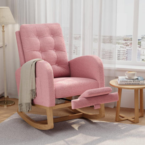 Ebern Designs Nursery Rocking Chair, Sturdy Wooden Legs & High Backrest, Comfortable Glider Rocking Chair for Living Room or Bedroom | Wayfair