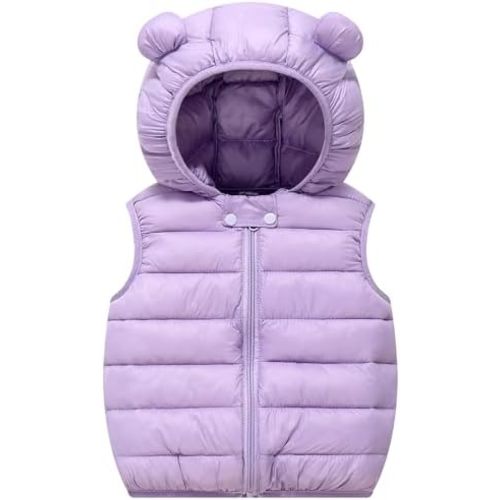 AIWUHE Baby Boys Girls Hooded Puffer Vest Winter Lightweight Sleeveless Bear ears Zipper Up Jacket