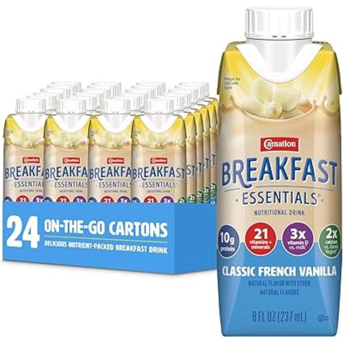 Carnation Breakfast Essentials Ready-to-Drink, Classic French Vanilla, 8 FL OZ Carton (Pack of 24)