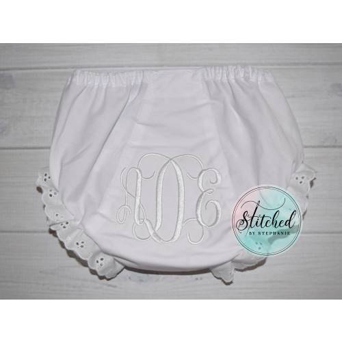 Baby girl white monogrammed embroidered diaper cover bloomers