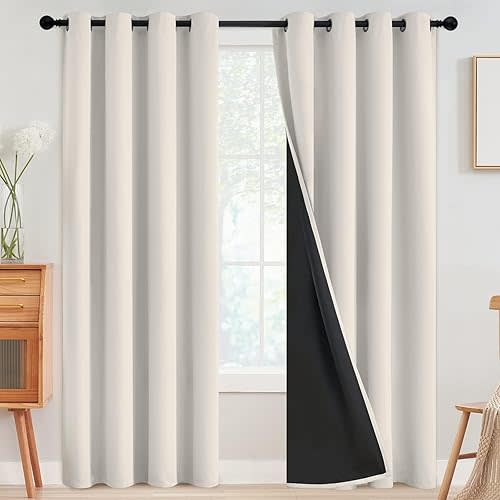SimpleHome Cream 100% Blackout Curtains Room Darkening Living Room 84 Inch