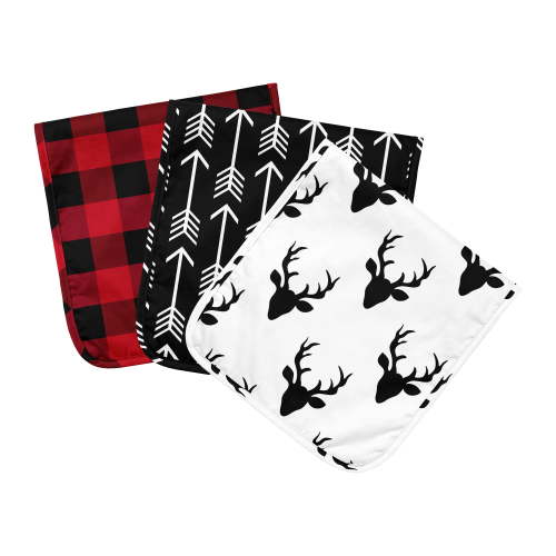 Burp Cloths Boy, Cotton Minky Baby Burp Cloth, Woodland Nursery Decor for Boys Buffalo Plaid Deer Antlers Arrows Collection