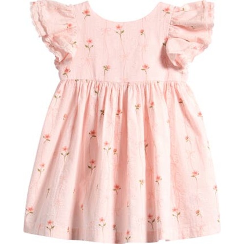 Kids' Floral Embroidered Flutter Sleeve Cotton Sundress, 12-18M