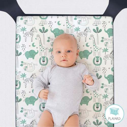 The Peanutshell Green Safari Mini Crib, Playard Sheet 3 Pack Set