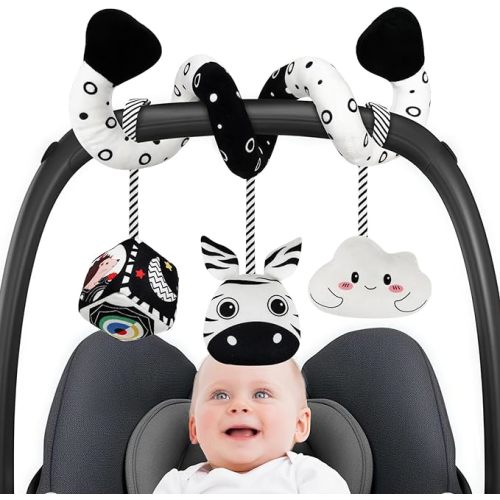 Baby Spiral Hanging Stroller and Car Seat Toys Black and White High Contrast Sensory Toy Newborn Plush Activity Toys Party Favors Gifts for Baby Shower -Zebra