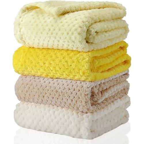 Frienda 4 Pcs Fluffy Baby Blanket 32 x 24 Inch(Yellow Color)