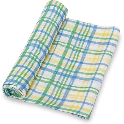 LollyBanks Swaddle Blanket, 100% Cotton Muslin, Soft 47 x 47 Inches, Neutral Baby Essentials, Registry (Plaid Print)