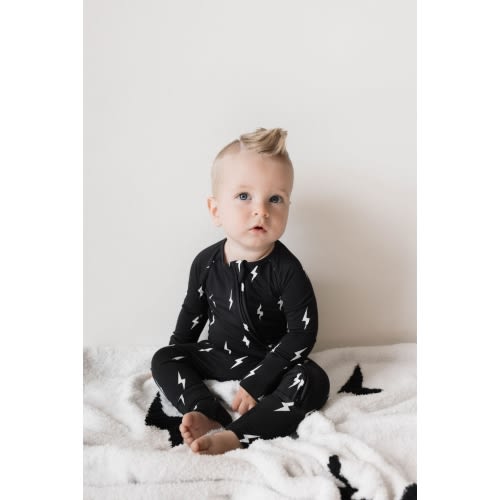 Bamboo Zip Pajamas | Midnight Lightning Bolt
