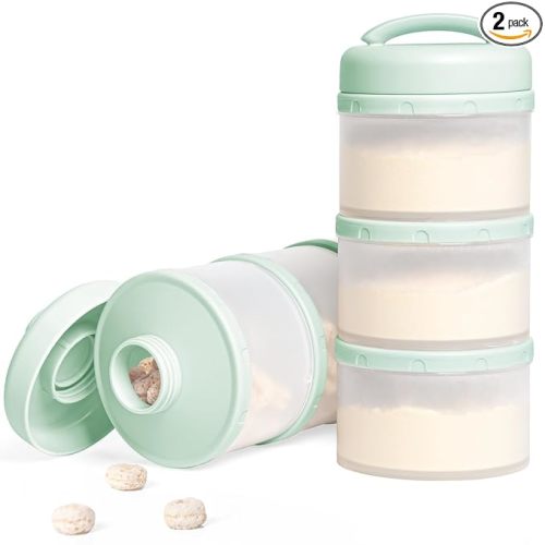Termichy Stackable Formula Dispenser Portable Milk Powder Container, 2 Pack, Light Green