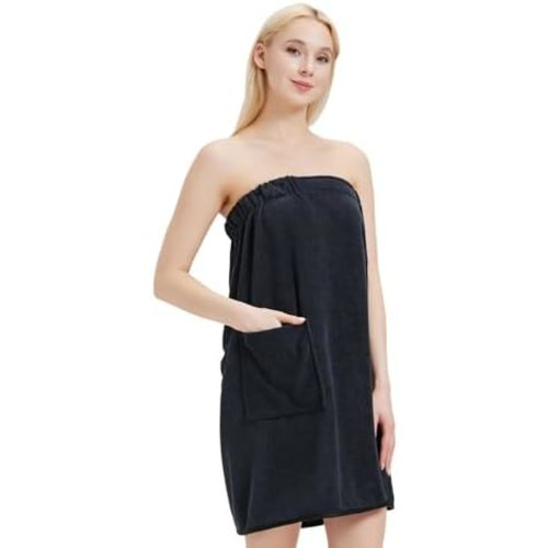 Womens Bath Body Wrap Towel Lightweight Shower Spa Wrap Robe Adjustable Closure Bathrobe