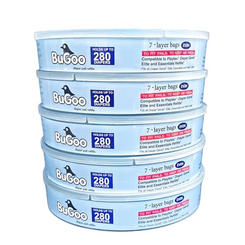 Diaper Pail Refill Bags Compatible with Genie & Muchkin Pails (5 Pack) | Ordor Locking; 7-Layer Uncented Hi-tech Tough Film; Each Bag Holds up to 280 Newborn Baby Diapers; Trash Disposal