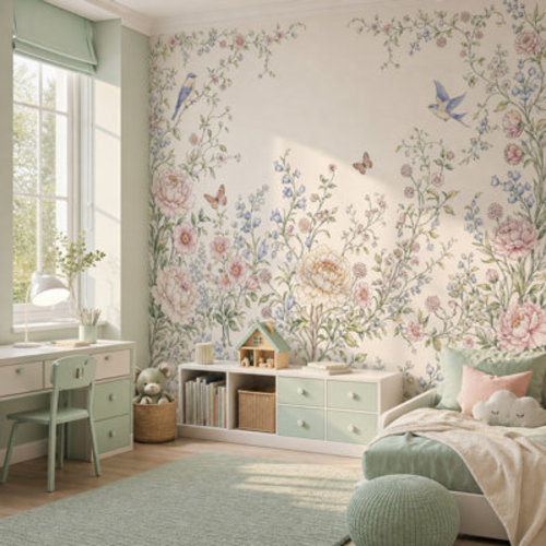 August Grove® Floral Border Wallpaper Watercolor Botanical Removable Vintage Garden Wall Decor | Wayfair