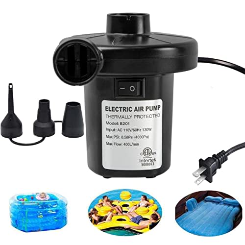 BOMPOW Electric Air Pump for Inflatables Air Mattress Pump Bed Pool Toy Raft Boat Quick Pump Black (AC Pump(130W))