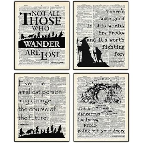 Tolkien Wall Art, Tolkien Quotes Wall Decor, Back To School Classroom Office Home Wall Decor, lotr Vintage Art, Motivational Posters, Set of 4 UNFRAMED Print 11"x14"