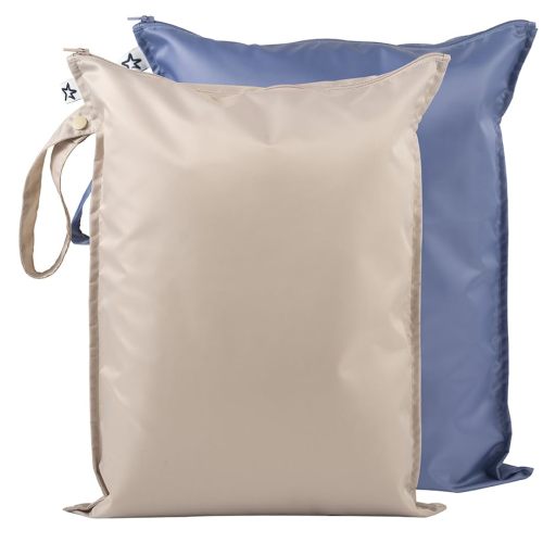 Tiny Twinkle Mess-proof Wet Bags 2 Pack Waterproof and Washable Bag for Travel storage, Stroller, Daycare, Baby Diapers, Yoga, Beach, Pool, Wet Toddler Swimsuits (Periwinkle,Pebble)