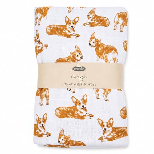 Mud Pie Baby Dog Breed Swaddle Blanket, Corgi, 47" x 47"