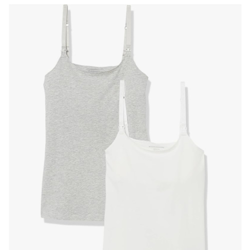 Amazon Essentials Women's Maternity Nursing Friendly Camisole with Adjustable Straps and Built-in Shelf Bra, Pack of 2