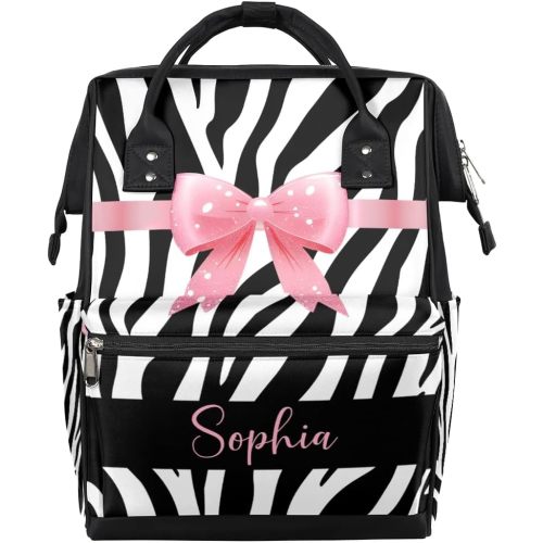 Zebra Print Diaper Backpack Diaper Bags for Baby Girls Boys Nappy Bag with Name Stroller Backpack for Travel with Baby