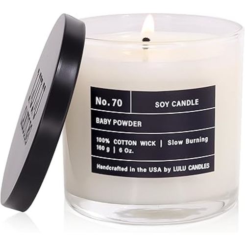 Lulu Candles | Baby Powder | Luxury Scented Soy Jar Candle | Hand Poured in The USA | Highly Scented & Long Lasting (6 Oz.)