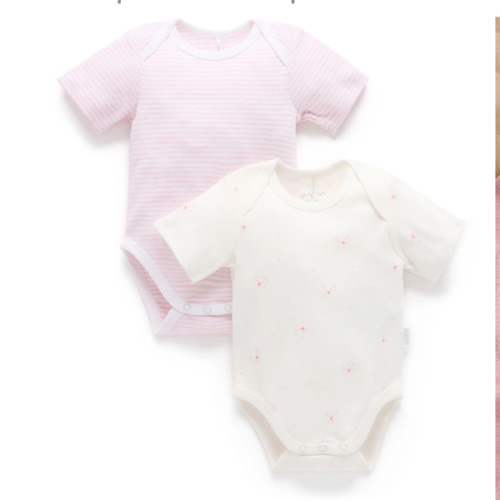 Pink 2 Pack Easy Neck Sort Sleeve Bodysuit - Baby Bodysuits - Purebaby - Purebaby