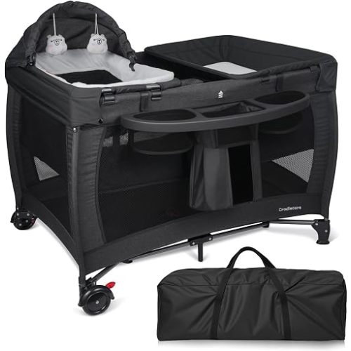 5-in-1 Pack and Play with Bassinet & Changing Table, Black