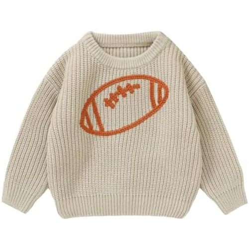 Giraropa Toddler Baby Boy Girl Clothes Knit Sweater Football Embroidery Sweatshirt Long Sleeve Shirt Warm Fall Winter Outfits