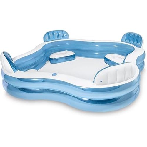 Family Swimming Pool, Inflatable Large Swim Center with 4 Built-in Seats for Children Adults, Thick Kiddie Paddling Pool for Summer Party Supply