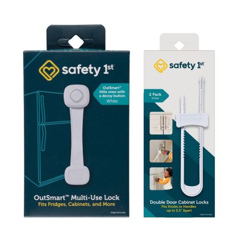 Safety 1st OutSmart Multi-Use Lock White + Double Door Baby-Proofing Cabinet Locks 2pk White