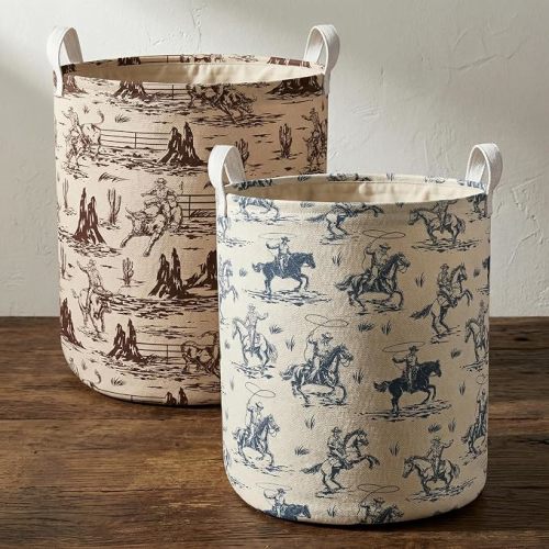2Pcs Western Cowboy Cute Kids Laundry Basket Baby Nursery Hamper Western Room Decor Foldable Oxford Cloth Funny Tote Clothes Storage Bucket Organizer For Bedroom Teen Girls Boy (Cowboy)