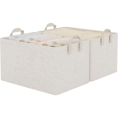 StorageWork Extra Large Fabric Closet Organizers Beige-Cotton-linen, 2-Pack