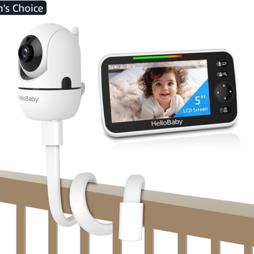HelloBaby Baby Monitor No WiFi with Mount, 5'' IPS Screen and 30-Hour Battery Life with VOX Mode, Baby Phone with Camera and Audio, Portable Travel Hello Baby Monitor with Flexible Mount