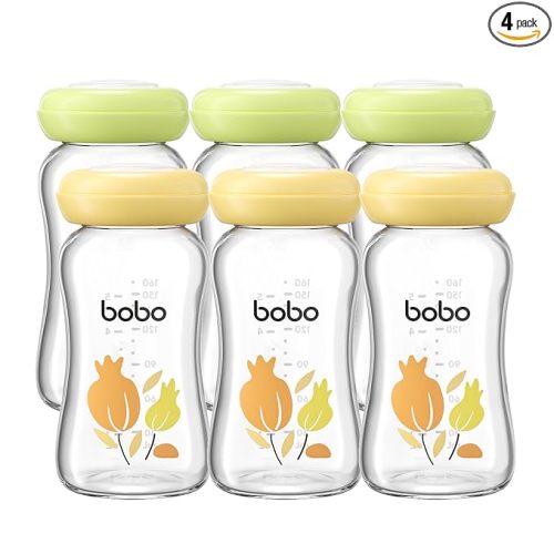 YOHKOH Glass Breast Milk Storage Bottles - 100% Leak-Proof, BPA-Free Breastmilk Storage Containers, Freezer & Dishwasher Safe, Ideal for Nursing Mothers (Multicolor1, 5.4oz (Pack of 6))