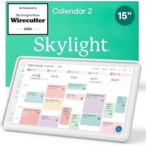 Skylight Calendar 2 – 15" Touchscreen Digital Calendar, Classic, White | Full HD, Featured on Wirecutter, Wall Planner & Interactive Chore Chart, Family Organizer, 16GB, Wi-Fi, Wall Mount Included