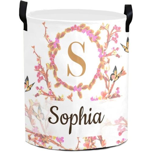 Cute Elephant Gradient Large Laundry Basket Custom Name Foldable Clothes Bag Collapsible Fabric Laundry Hamper Folding Washing Bin for Gift