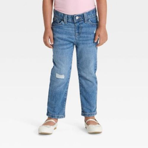 Toddler Girls' Distressed Denim Straight Leg Pants - Cat & Jack™ Medium Wash