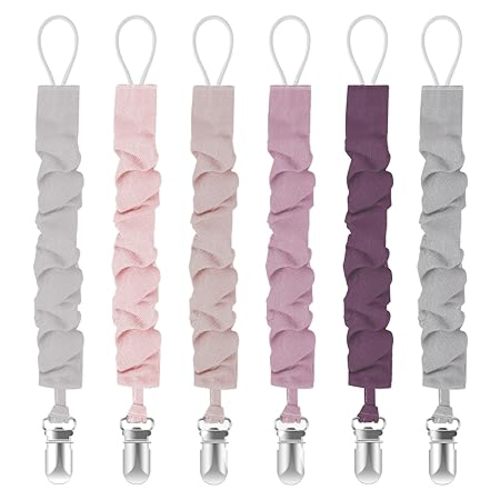 Pacifier Clips for Baby Girls and Boys, Pacifier Holders for Teething Relief and Baby Essentials, Safe for Newborns (6 Pack)