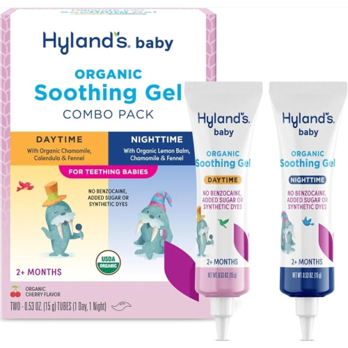 Hyland’s Oral Soothing Gel Combo Pack - .53 oz, 2-Count, Organic Cherry Flavor - Soothing Daytime and Nighttime Support for Teething & Oral Discomfort