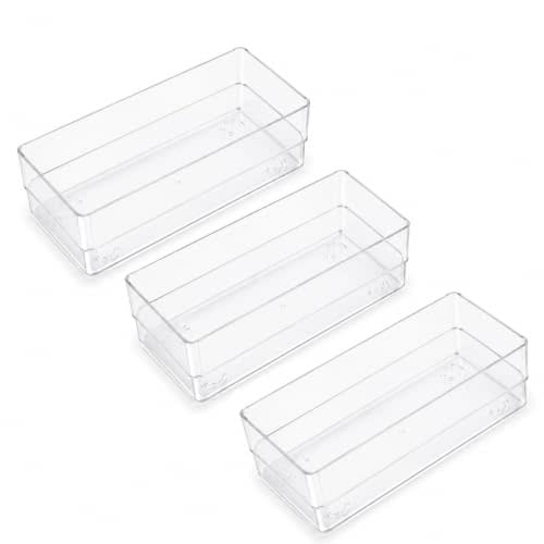 LotFancy 3 Pack Stackable Clear Plastic Drawer Organizer for Junk, 6x3x2 | For Makeup, Jewelry, Perfume, Nail Polish, Lipstick, Markers, Pens, Small Parts, Craft; Vanity, Bathroom, Desk; Easy-Clean