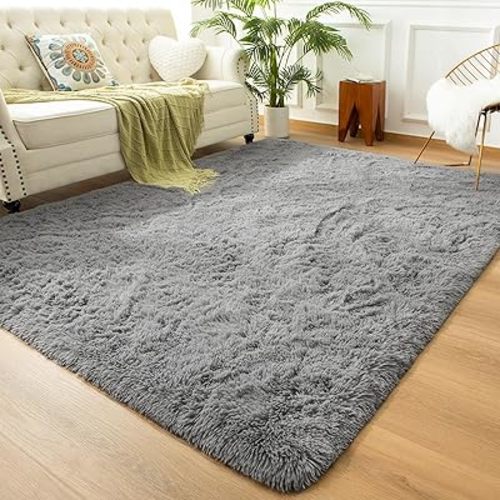 Andecor Soft Fluffy Bedroom Rugs, 6 x 9 Feet Indoor Shaggy Plush Area Rug for Boys Girls Kids Baby College Dorm Living Room Home Decor Floor Carpet, Grey