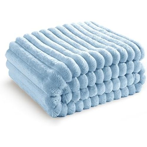 Bedsure GentleSoft Blue Fleece Blanket for Couch - Cozy Soft Blankets for Women, Cute Small Throws for Girls, Light Blue, 50x70 Inches