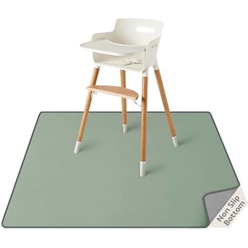 Blissful Diary Baby Splat Mat for Under High Chair, 50.4 x 50.4 Inch Wipeable Splash Mat, Waterproof and Washable, Anti-Slip Floor Protector, Sage Green