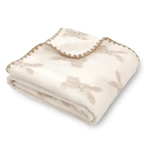 Double Layered 100% Cotton Muslin Baby Blanket Ultra-Soft 40x40 Inch Swaddling Nursery Crib Blanket(Bunny)