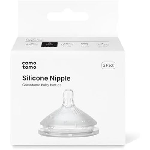 Comotomo (Gen 2) Silicone Replacement Nipple, Slow Flow (0-3mo), 2 Count