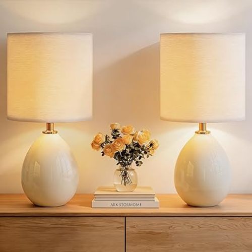 Dawnwake 17.7" Ceramic Table Lamps Set of 2 for Living Room Bedroom, Cream