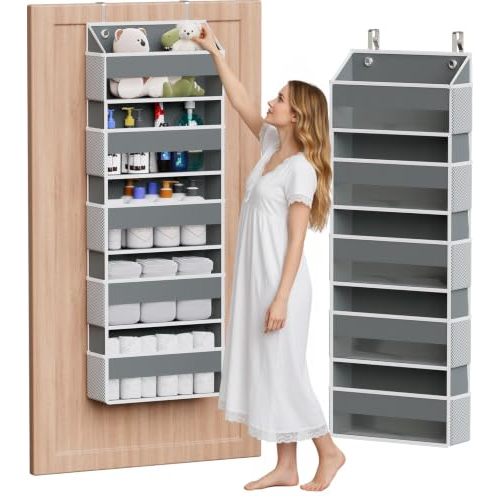 Simple Trending Over The Door Organizer with 10 Side Pockets, Dark Grey | Hanging Storage Organizer with 5 Large Pockets, 50 lbs Weight Large Closet Organizer for Bedroom, Bathroom, 55"H