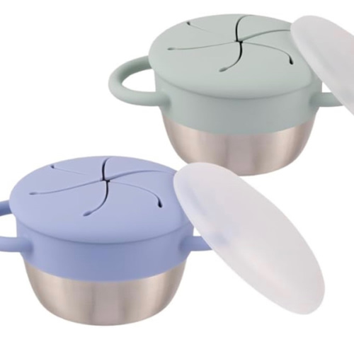 Elk and Friends Stainless Steel Snack Cups | Removable Silicone Food Catcher and Travel Lid | Spill-Proof Snack Containers for Baby, Toddler, Kids | Dishwasher Safe | 2 Pack