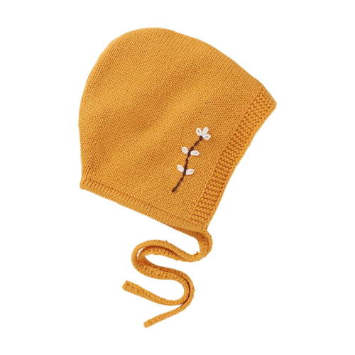 Gpaecead Baby Girls Bonnet Embroidered Cotton Yarn Knitted Hat For Fall Winter 0-18 Months Yellow