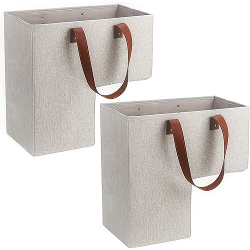 SAM AND MABEL Stair Baskets for Carpeted and Wooden Stairs – 16" L x 10" W x 16" H Staircase Basket with Handles, Collapsible Stairstep Storage Organizer for Home and Office Decor (Natural Beige)