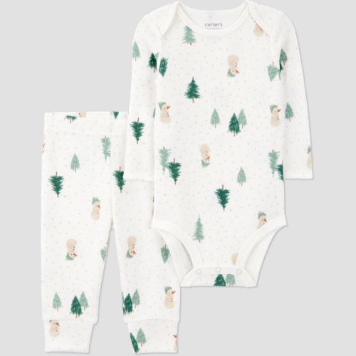 Carter's Just One You® Baby 2pc Christmas Scenic Top and Bottom Set - Green/White