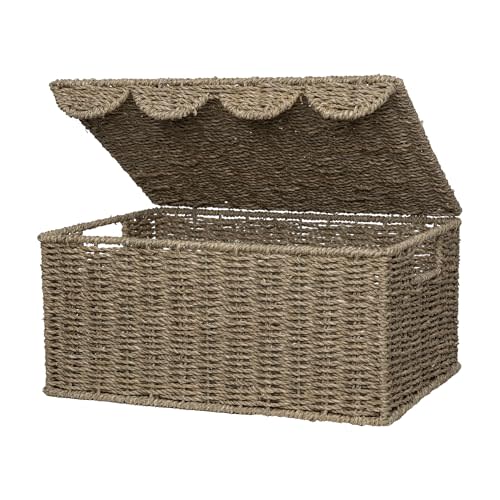 StorageWorks Scalloped Edge Wicker Basket, Seagrass Storage Baskets for Living Room, Bedroom, 15" L x 11 ¼" W x 7" H